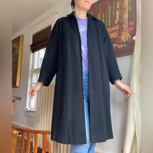 JJ O'Donnell 50s/60s black cashmere open mid length coat small vintage retro